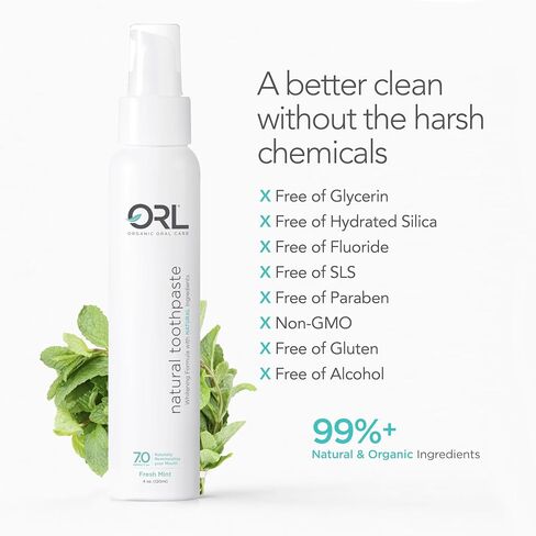 ORL Fluoride-Free, Natural Hydroxyapatite Toothpaste with Organic Xylitol. Helps Strengthen Teeth, Prevent Cavities, Non-Toxic Ingredients. Natural Fresh Mint Flavor 4 oz. Made is USA in Kuwait