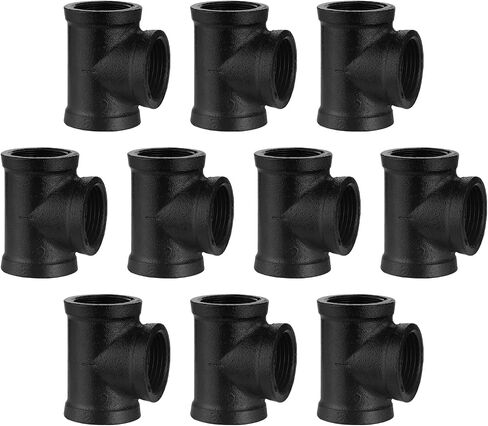 3/4 "TEE الأسود ، DN20 ملقم داخلي ملعب الحديد المرن لـ Steampunk خمر الرف قوس DIY الأثاث أنبوب السباكة (10 ، 3/4 بوصة أسود) in Kuwait