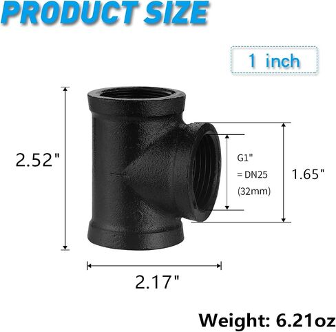 3/4 "TEE الأسود ، DN20 ملقم داخلي ملعب الحديد المرن لـ Steampunk خمر الرف قوس DIY الأثاث أنبوب السباكة (10 ، 3/4 بوصة أسود) in Kuwait