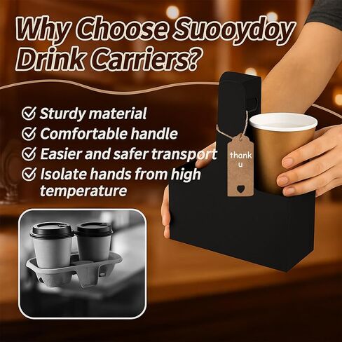 10 حزمة 2 كوب حامل شرب يمكن التخلص منها مع مقبض مقبض القهوة كوب حامل محمول للمشروبات الباردة الساخنة خدمات توصيل الطعام مع بطاقة القلب لتقدير المعلم عيد الأم عيد الأم in Kuwait