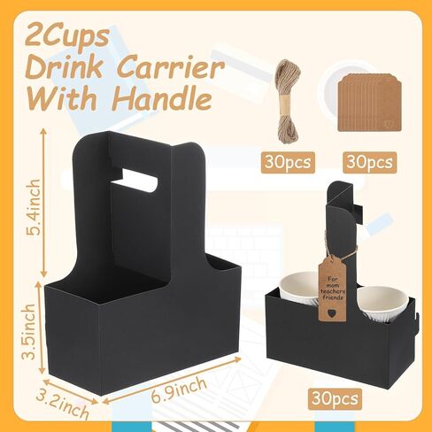 10 حزمة 2 كوب حامل شرب يمكن التخلص منها مع مقبض مقبض القهوة كوب حامل محمول للمشروبات الباردة الساخنة خدمات توصيل الطعام مع بطاقة القلب لتقدير المعلم عيد الأم عيد الأم in Kuwait