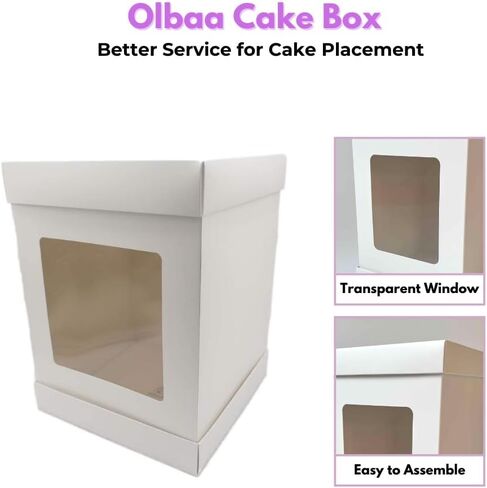 Olbaa Premium 10x10x14 بوصة صناديق كعكة طول مع نافذة عرض 7x7 - حاوية كعكة قوية وطويلة للنقل والعرض - حاملة كعكة - حزمة 20 in Saudi Arabia
