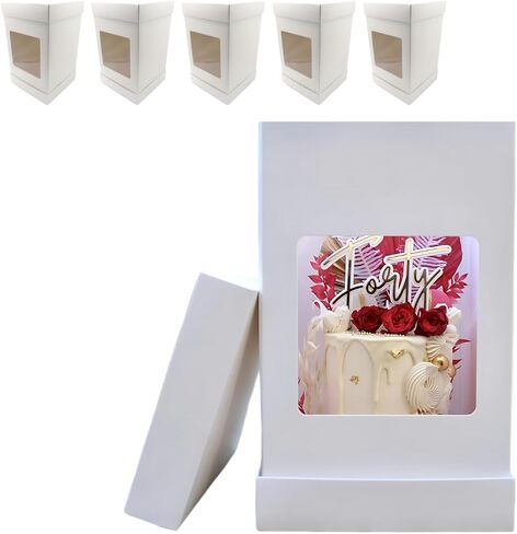 Olbaa Premium 10x10x14 بوصة صناديق كعكة طول مع نافذة عرض 7x7 - حاوية كعكة قوية وطويلة للنقل والعرض - حاملة كعكة - حزمة 20 in Saudi Arabia