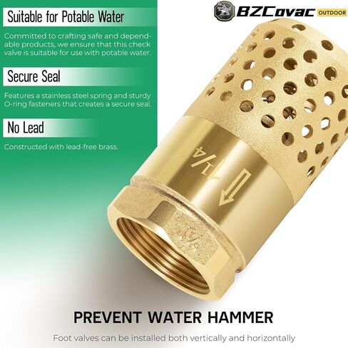 2-Inch Brass Foot Valve with Mesh Strainer, Universal One-Way Female NPT Check Valve with Backflow Prevention, Lead-Free Brass Construction for Irrigation and Water Pump Systems in Saudi Arabia