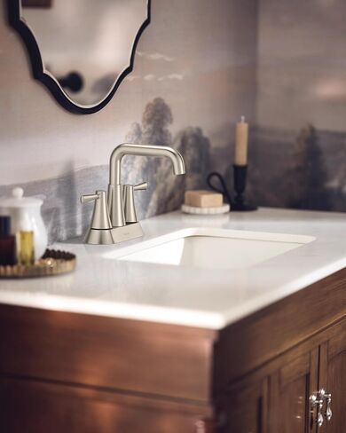 Moen Ronan Bronzed Gold Two-Handle Widespread Modern Double Bend Bathroom Faucet, Valve Included, 84026BZG in Saudi Arabia