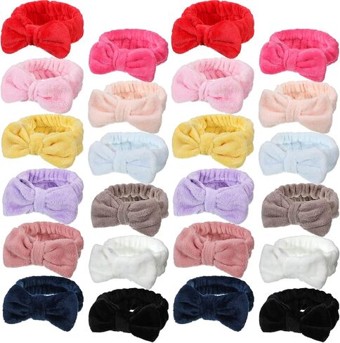 Jexine 24 PCS Facial Spa Makeup Makeup Beadbands Bulk Bow Hair Band Fluffy Spa Beadband for Women Whole Washing Downsing (اللون البسيط) in Kuwait