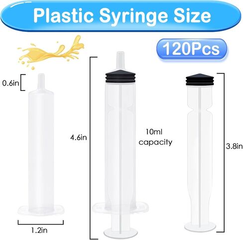 120 Pack Plastic Syringes with Tip Cap 10ml Capacity Resuable Syringe for Halloween, Thanksgiving Day, Christmas, Graduation Party Supplies in Saudi Arabia