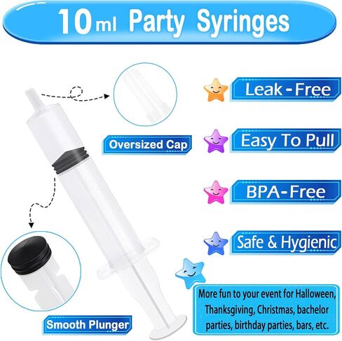 120 Pack Plastic Syringes with Tip Cap 10ml Capacity Resuable Syringe for Halloween, Thanksgiving Day, Christmas, Graduation Party Supplies in Saudi Arabia