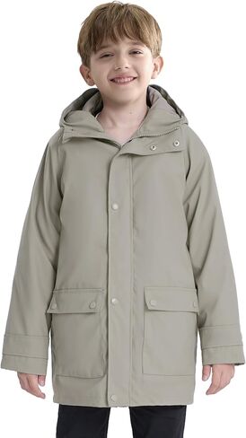 maoo garden Girls Boys Rain Jacket Lightweight Waterproof Raincoat Hooded Lined Long Windbreaker in Kuwait