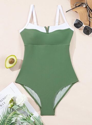 Herseas Women's V Wire One Piece Swimsuit Color Block Patchwork Bathing Suit in Saudi Arabia
