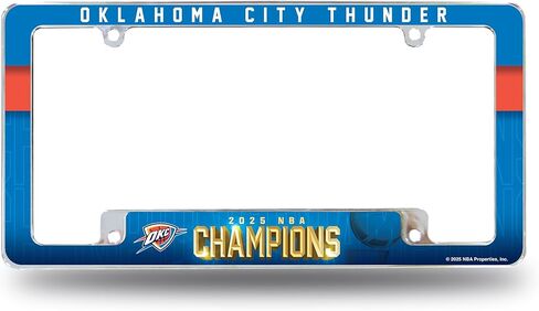 Rico Industries NBA Basketball Oklahoma City Thunder 2025 NBA Champions 12 "× 6" Chrome في جميع أنحاء إطار لوحة ترخيص السيارات للسيارة/شاحنة/سيارات الدفع الرباعي in Kuwait