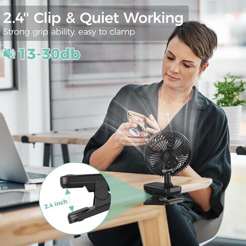7-Inch Clip On Fan,10000mAh Rechargeable Battery Operated Desk Fan,Auto Oscillation Stroller Fan,Max 40Hrs Cooling,4 Speeds Table Fan with Sturdy Clamp for Golf Cart Office Treadmill Travel Outdoor in Saudi Arabia