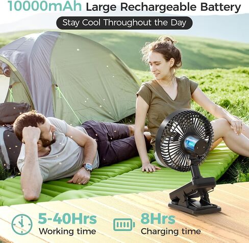 7-Inch Clip On Fan,10000mAh Rechargeable Battery Operated Desk Fan,Auto Oscillation Stroller Fan,Max 40Hrs Cooling,4 Speeds Table Fan with Sturdy Clamp for Golf Cart Office Treadmill Travel Outdoor in Saudi Arabia