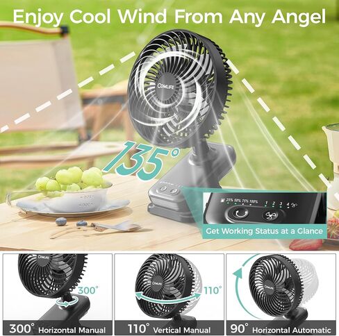 7-Inch Clip On Fan,10000mAh Rechargeable Battery Operated Desk Fan,Auto Oscillation Stroller Fan,Max 40Hrs Cooling,4 Speeds Table Fan with Sturdy Clamp for Golf Cart Office Treadmill Travel Outdoor in Saudi Arabia