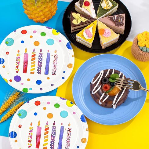 72PCS Happy Birthday Paper Plates and Napkins Decorations, 7inch Colorful Dots Cake Dessert Plates with Forks Disposable Dinnerware Tableware Set for Birthday Party Supplies (Colorful Dot) in Kuwait