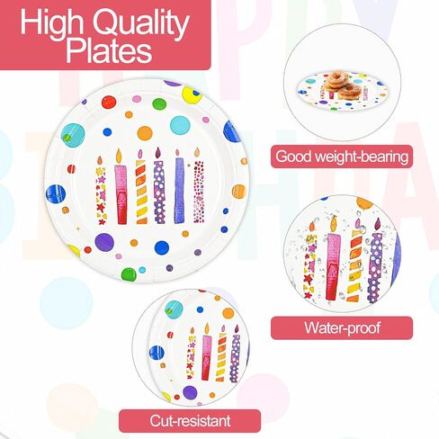 72PCS Happy Birthday Paper Plates and Napkins Decorations, 7inch Colorful Dots Cake Dessert Plates with Forks Disposable Dinnerware Tableware Set for Birthday Party Supplies (Colorful Dot) in Kuwait