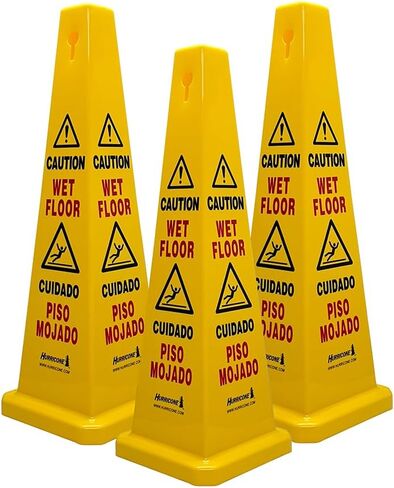 Safety Cones - 3 Pack - 36 Inch Four Sided Yellow "Caution Wet Floor" Sign - Bilingual - English/Spanish in Saudi Arabia