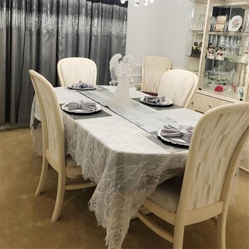 دانتيل أبيض المائدة 60 × 120 بوصة لريفيو بويو الزفاف الزفاف دش ديكورز ، مستطيل أنيقة تراكب الطول الطوي in Kuwait