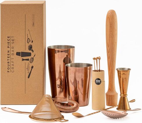 A Bar Above 14-Piece Stainless Steel Bartender Kit, Premium Professional Barware Set for Home Bars and Mixologists, Includes Cocktail Shaker, Jigger, Spoon, Strainers, Muddler, Picks, and More in Kuwait