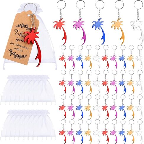 Sureio 50 PCS Hawaiian Party Favors بما في ذلك Palm Tree Bottle Anderchains أكياس organza ، شكرًا لك العلامات in Kuwait