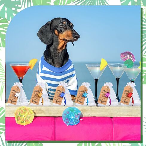 Sureio 50 PCS Hawaiian Party Favors بما في ذلك Palm Tree Bottle Anderchains أكياس organza ، شكرًا لك العلامات in Kuwait