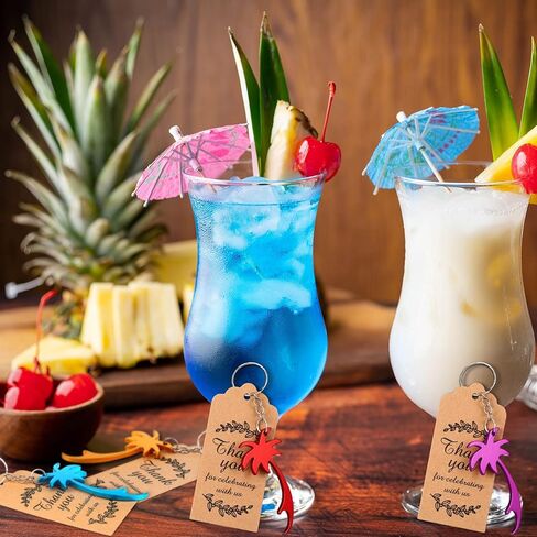Sureio 50 PCS Hawaiian Party Favors بما في ذلك Palm Tree Bottle Anderchains أكياس organza ، شكرًا لك العلامات in Kuwait