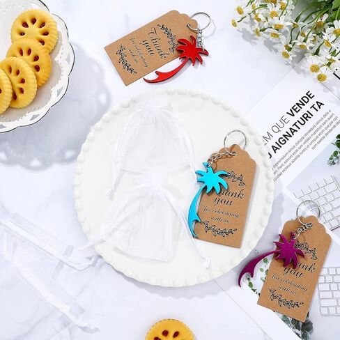 Sureio 50 PCS Hawaiian Party Favors بما في ذلك Palm Tree Bottle Anderchains أكياس organza ، شكرًا لك العلامات in Kuwait