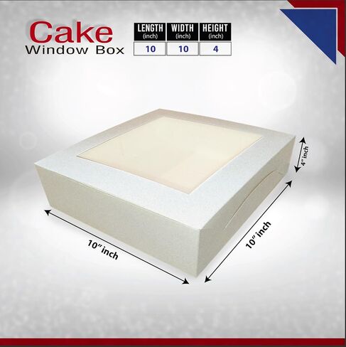 صناديق الكيك ، نافذة صافية ، 10 × 10 × 4 بوصات [حزمة من 25] ، للكعك والكعك والفطائر والكعك والعلاج in Kuwait