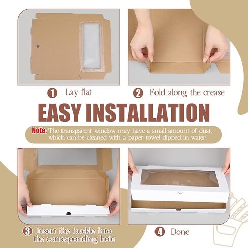 Tioncy 24 PCS Bizza Boxes 14 × 7 × 1.5 بوصة مربع بيتزا مموجة مستطيلة ، قم بإخراج حاويات الخبز مع قفل حلقة السحب على غطاء النافذة الصافية لخبز الخبز المسطح (أبيض) in Kuwait