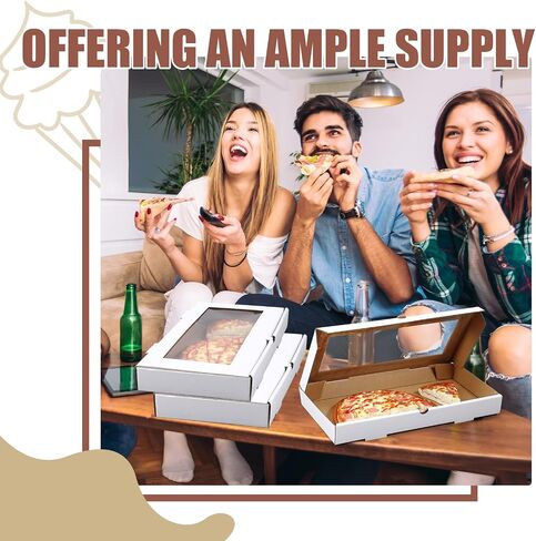Tioncy 24 PCS Bizza Boxes 14 × 7 × 1.5 بوصة مربع بيتزا مموجة مستطيلة ، قم بإخراج حاويات الخبز مع قفل حلقة السحب على غطاء النافذة الصافية لخبز الخبز المسطح (أبيض) in Kuwait
