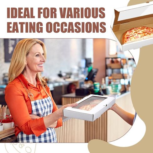Tioncy 24 PCS Bizza Boxes 14 × 7 × 1.5 بوصة مربع بيتزا مموجة مستطيلة ، قم بإخراج حاويات الخبز مع قفل حلقة السحب على غطاء النافذة الصافية لخبز الخبز المسطح (أبيض) in Kuwait