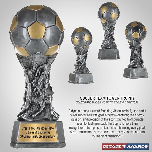 Decade Awards Soccer Trophy - Custom Engraved Soccer Team Tower Award - Perfect for Youth Leagues, Tournaments, Team Recognition - Customize Now (9 Inch) in Saudi Arabia