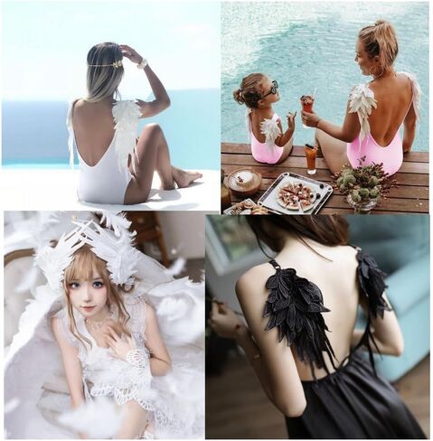 1Pair Black Embroidered Angel Wings 10.6x5.1 inch (Black-Small) in Saudi Arabia