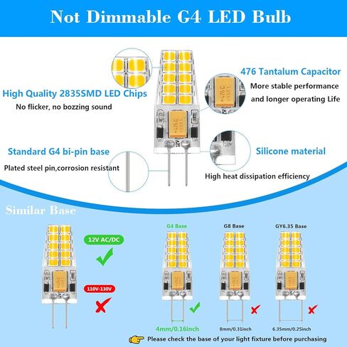 6 حزمة G4 LED LED Bulb 12V AC/DC 2.5W مكافئ 30W T3 BI-PIN BASE 2700K ناعم دافئ مصابيح G4 LIGH in Saudi Arabia