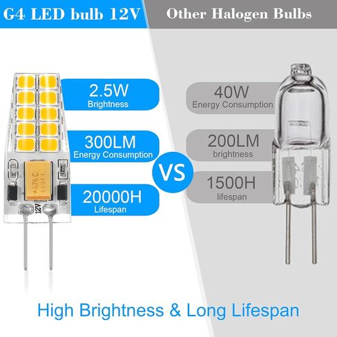 6 حزمة G4 LED LED Bulb 12V AC/DC 2.5W مكافئ 30W T3 BI-PIN BASE 2700K ناعم دافئ مصابيح G4 LIGH in Saudi Arabia