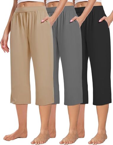 Kivdol 3 Pack Women's Capri Sweatpants, Cozy Wide Legs Cropped Capri with Pockets, Lounge Jogger Pants Workout Yoga Capris in Saudi Arabia