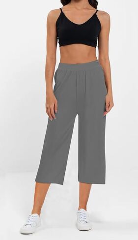 Kivdol 3 Pack Women's Capri Sweatpants, Cozy Wide Legs Cropped Capri with Pockets, Lounge Jogger Pants Workout Yoga Capris in Saudi Arabia
