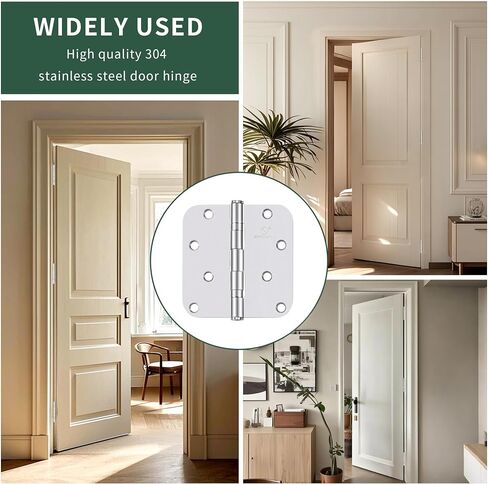 304 Stainless Steel Hinges 5/8 Radius Corners 3.5'' Ball Bearing Brushed Satin Nickel Door Hinges for Interior Exterior Door-3 Pack in Saudi Arabia