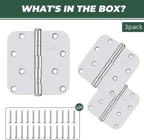 304 Stainless Steel Hinges 5/8 Radius Corners 3.5'' Ball Bearing Brushed Satin Nickel Door Hinges for Interior Exterior Door-3 Pack in Saudi Arabia
