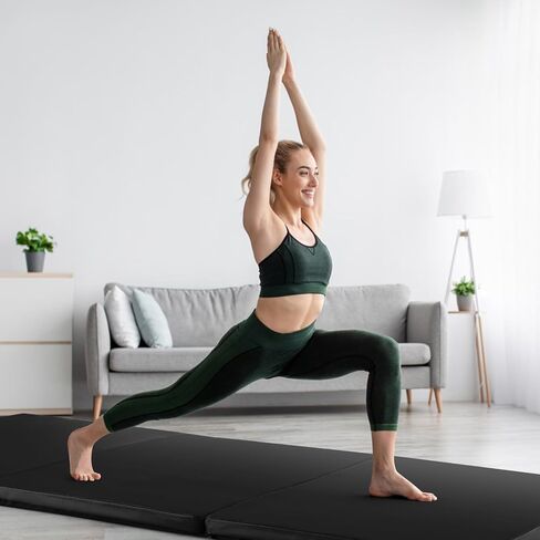 Goplus Folding Gymnastics Mat, 6’ x 2’ x 2’’ Thick Tri-Fold Exercise Tumbling Mat w/Carrying Handles, Hook & Loop Fastener, Gym mats for Home Fitness Yoga Aerobics Workouts Martial Arts in Saudi Arabia
