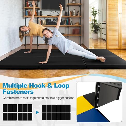 Goplus Folding Gymnastics Mat, 6’ x 2’ x 2’’ Thick Tri-Fold Exercise Tumbling Mat w/Carrying Handles, Hook & Loop Fastener, Gym mats for Home Fitness Yoga Aerobics Workouts Martial Arts in Saudi Arabia