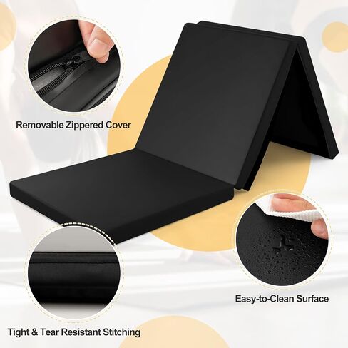 Goplus Folding Gymnastics Mat, 6’ x 2’ x 2’’ Thick Tri-Fold Exercise Tumbling Mat w/Carrying Handles, Hook & Loop Fastener, Gym mats for Home Fitness Yoga Aerobics Workouts Martial Arts in Saudi Arabia
