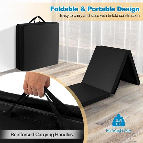 Goplus Folding Gymnastics Mat, 6’ x 2’ x 2’’ Thick Tri-Fold Exercise Tumbling Mat w/Carrying Handles, Hook & Loop Fastener, Gym mats for Home Fitness Yoga Aerobics Workouts Martial Arts in Saudi Arabia