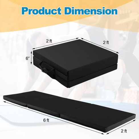 Goplus Folding Gymnastics Mat, 6’ x 2’ x 2’’ Thick Tri-Fold Exercise Tumbling Mat w/Carrying Handles, Hook & Loop Fastener, Gym mats for Home Fitness Yoga Aerobics Workouts Martial Arts in Saudi Arabia