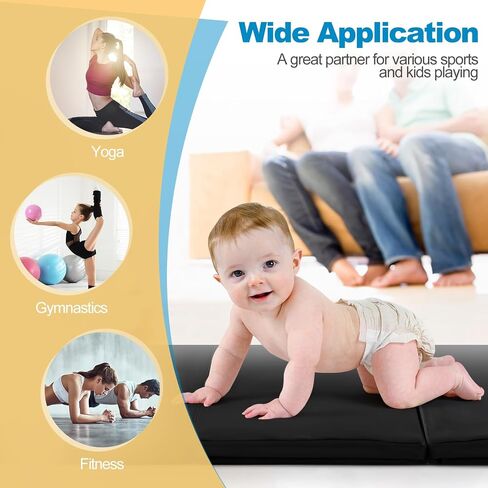 Goplus Folding Gymnastics Mat, 6’ x 2’ x 2’’ Thick Tri-Fold Exercise Tumbling Mat w/Carrying Handles, Hook & Loop Fastener, Gym mats for Home Fitness Yoga Aerobics Workouts Martial Arts in Saudi Arabia