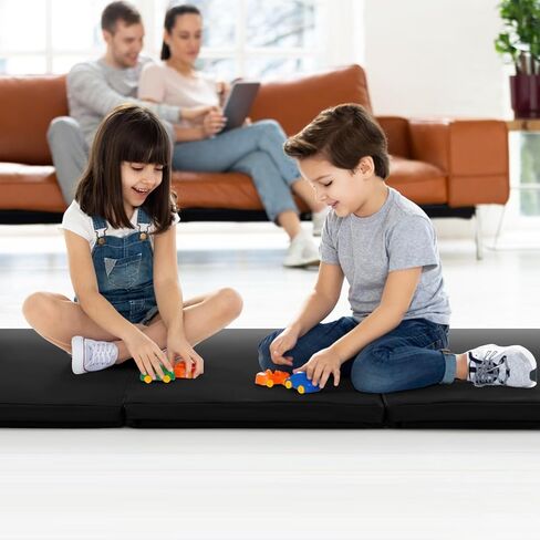 Goplus Folding Gymnastics Mat, 6’ x 2’ x 2’’ Thick Tri-Fold Exercise Tumbling Mat w/Carrying Handles, Hook & Loop Fastener, Gym mats for Home Fitness Yoga Aerobics Workouts Martial Arts in Saudi Arabia