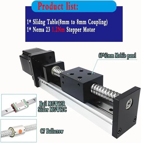 الدليل الخطي وحدة انزلاق السكك الحديدية وحدة 100-800mm السكتة الدماغية 60 * 42/60 * 48 Mobile Panle NEMA23 1.2/2/3NM Stepper Moto Kit (60x42 Table1.2nm) in Kuwait