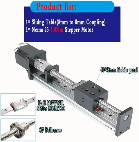 الدليل الخطي وحدة انزلاق السكك الحديدية وحدة 100-800mm السكتة الدماغية 60 * 42/60 * 48 Mobile Panle NEMA23 1.2/2/3NM Stepper Moto Kit (60x42 Table1.2nm) in Kuwait
