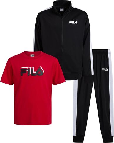 Fila Boys Active Tracksuit Set - 3 Piece Performance Tricot Sweatshirt, Jogger Sweatpants, Shirt - Activewear for Boys (8-12) in Saudi Arabia