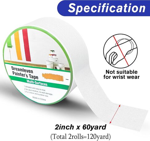 2 Inch White Painter's Tape with Adhesive for Multi-Surface,General Purpose White Masking Tape for Wall,Labeling,DIY Projects & Crafts,Automotive,Easy Peel and Remove, 2Rolls=120 Yards in Saudi Arabia